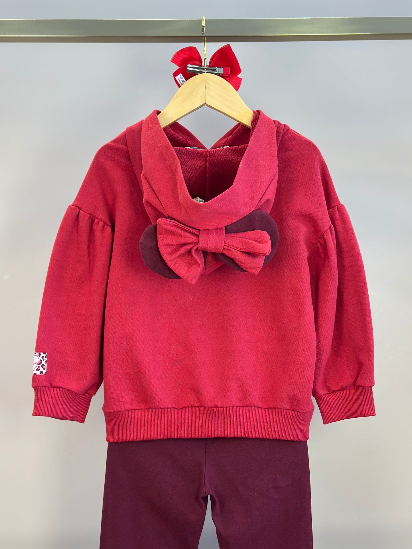 Conjunto Infantil Casaco Capuz e Orelha Minnie e Legging Cranberry - Animê