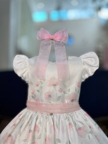 Vestido Infantil Festa Tule Rosa Flores - Petit Cherie