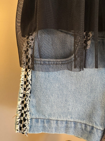 Conjunto Infantil BlusaTule Laço Veludo Preta e Shorts Jeans Laço Preto - Animê