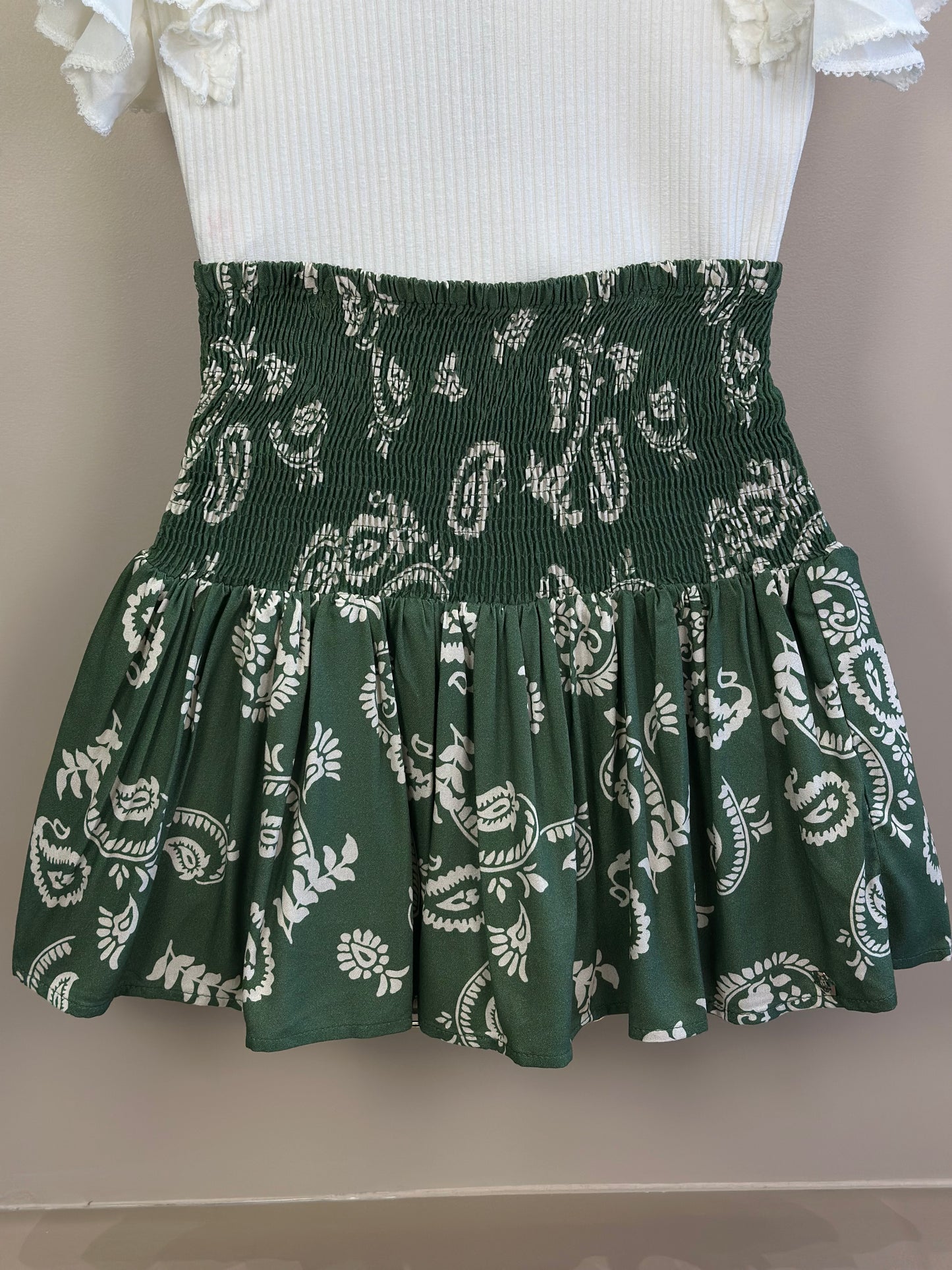 Conjunto Teen Blusa Babados Mangas Voil e Saia Viscose Verde Oliva - Two In