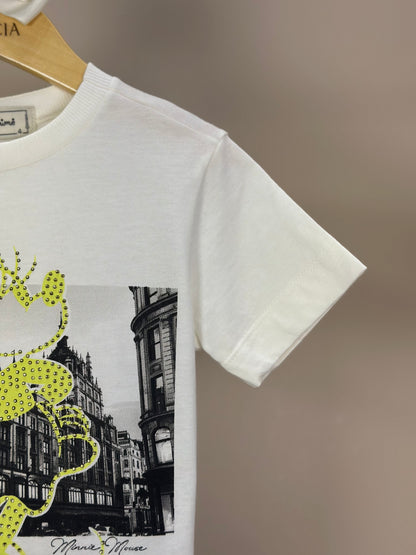 Conjunto Infantil Blusa Minnie Verde Melão Pérola e Calça Jeans Preta - Animê