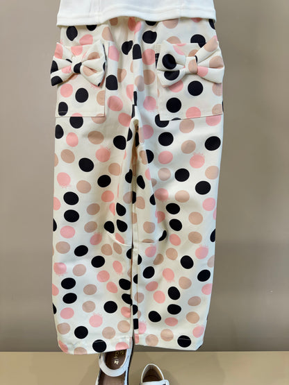 Conjunto Infantil Regata Ursinha Vestido de Poá e Calça Infantil Baggy Sarja Estampa Poá Bolsos Com Laços - Pituchinhus