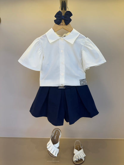 Conjunto Infantil Camisa Mangas Amplas e Laço nas costas e Shorts com Pregas Essentials - Animê