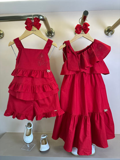 Vestido Infantil Algodão Babados Vermelho - Charpey