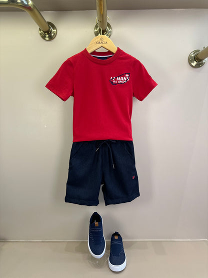 Conjunto Infantil Camiseta MC Le Mans e Bermuda Jeans - Youccie