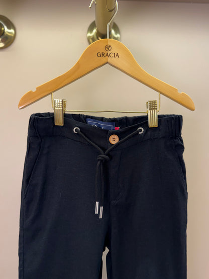 Calça Infantil Linho Cordão Preta - Dudes