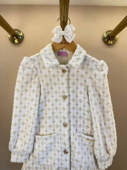 Vestido Infantil Tricot Off White Botões Frontais - Luluzinha