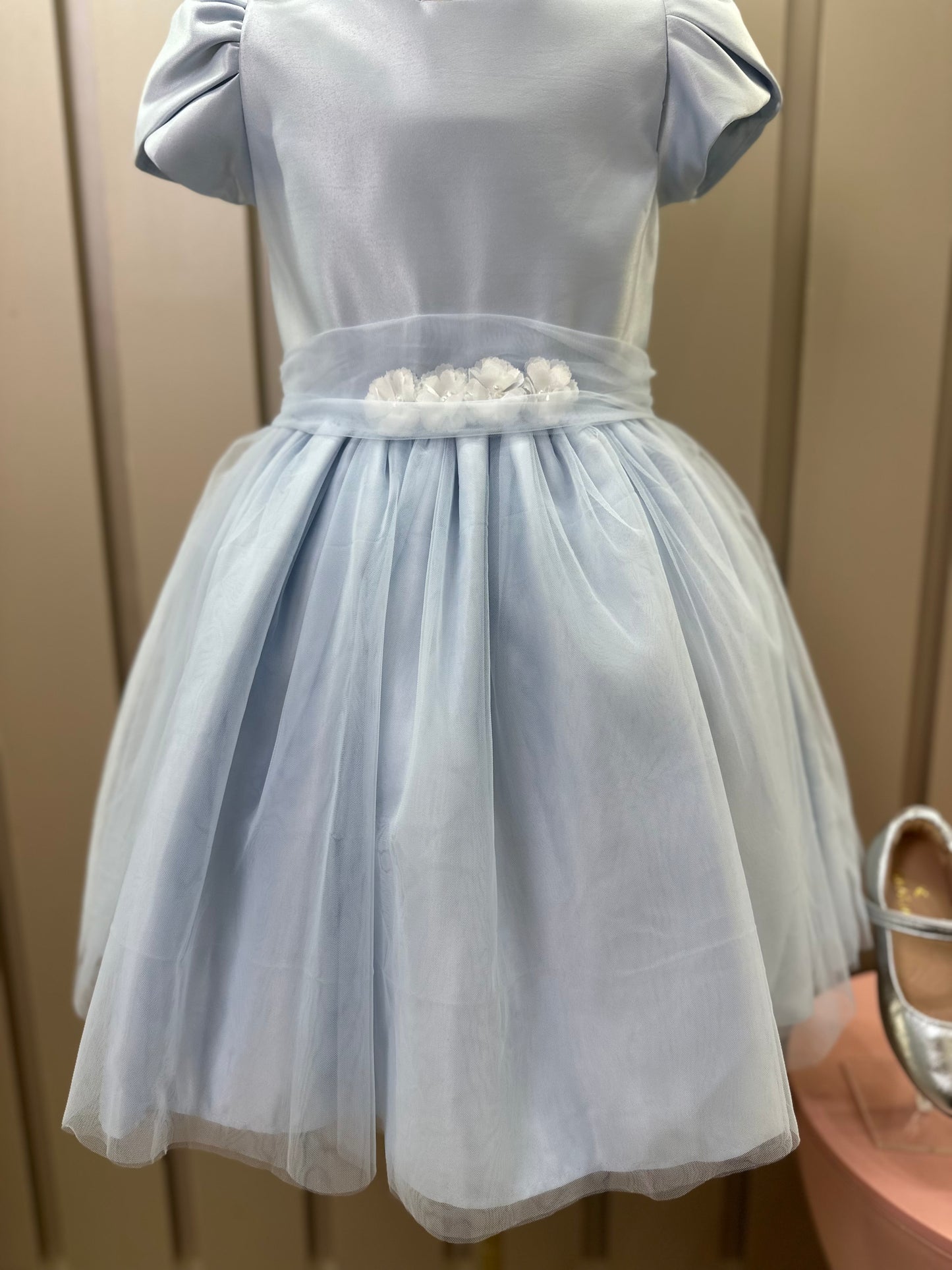Vestido Infantil Festa Pelerine Bordada Azul - Petit Cherie