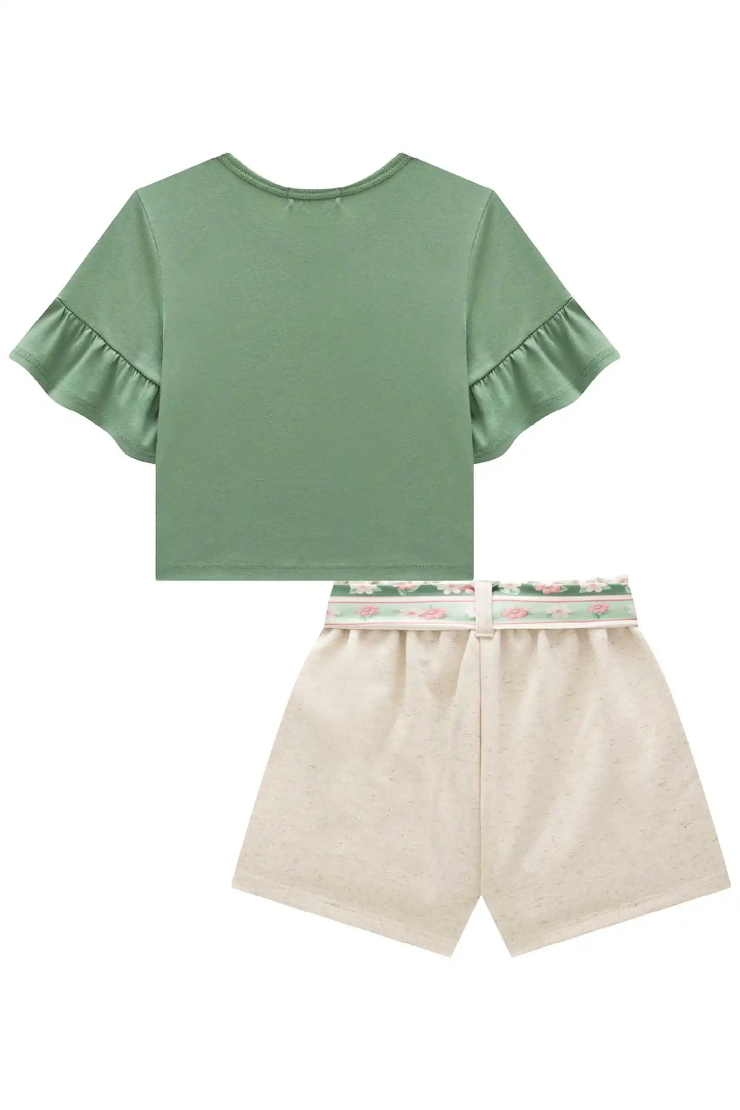 Conjunto Infantil Blusa Boxy Esquila de Lacinho e Shorts Verde Ultramarine - Infanti