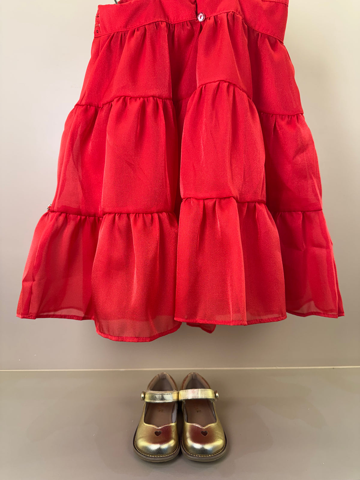 Vestido Infantil Bordado Alça Fina Vermelho - Petit Cherie