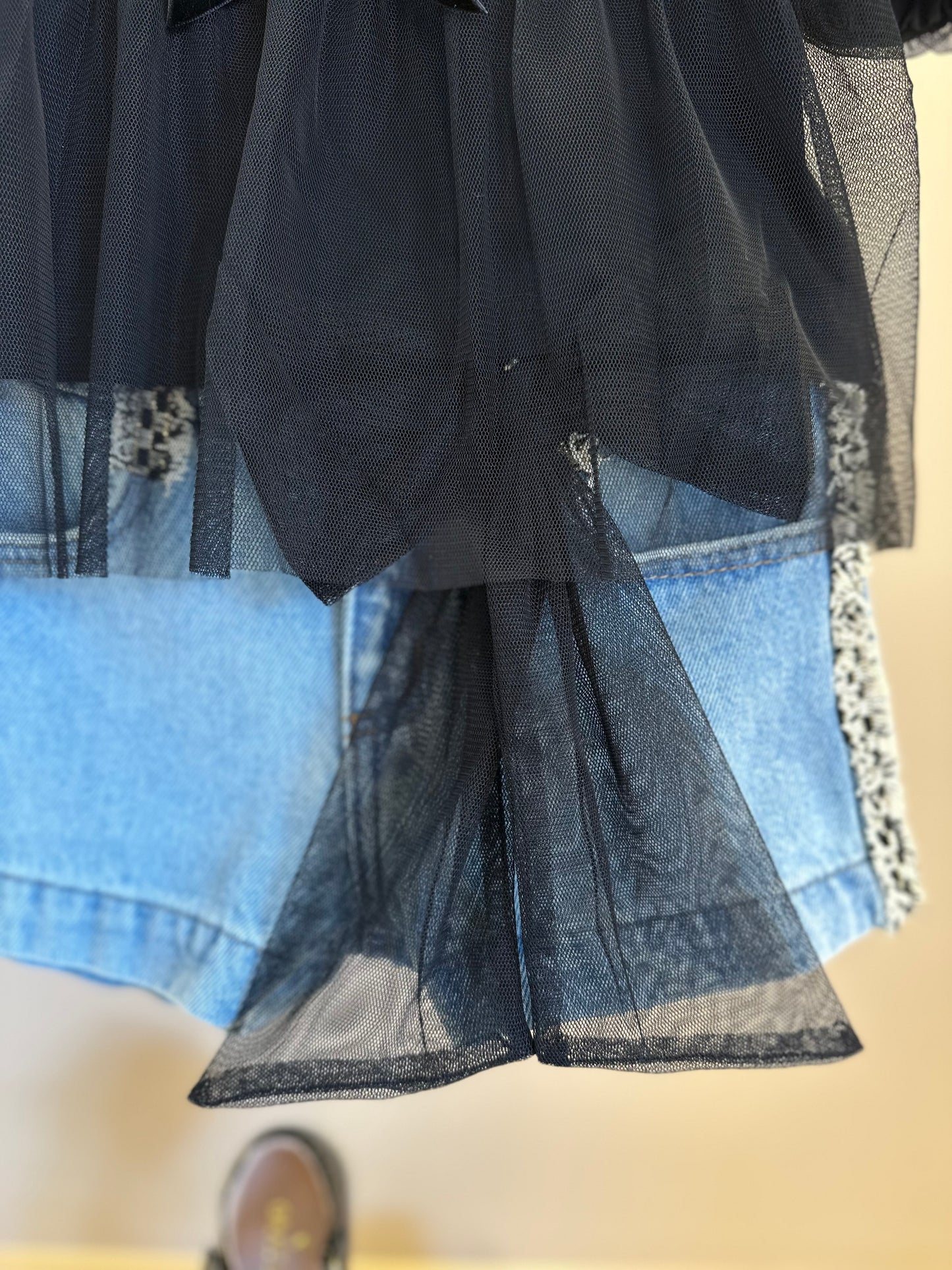 Conjunto Infantil BlusaTule Laço Veludo Preta e Shorts Jeans Laço Preto - Animê