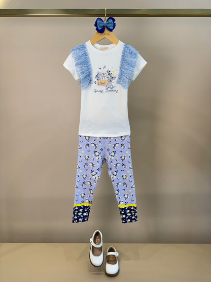Conjunto Infantil Blusa Mangas Tule e Calça Legging Estampada - Petit Cherie