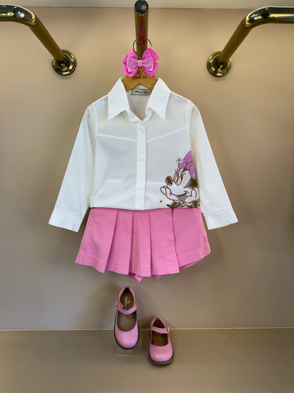 Conjunto Infantil Camisa Minnie Flores e Shorts-saia Sarja Rosa Girly - Animê Petite
