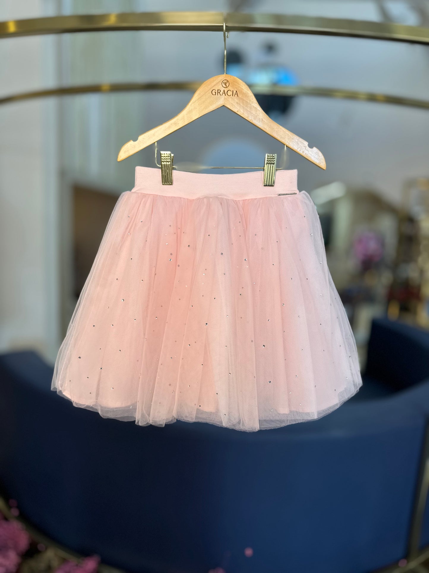 Saia-shorts Infantil Tule e Cristais Princesa Rosa Gelado - Pituchinhus