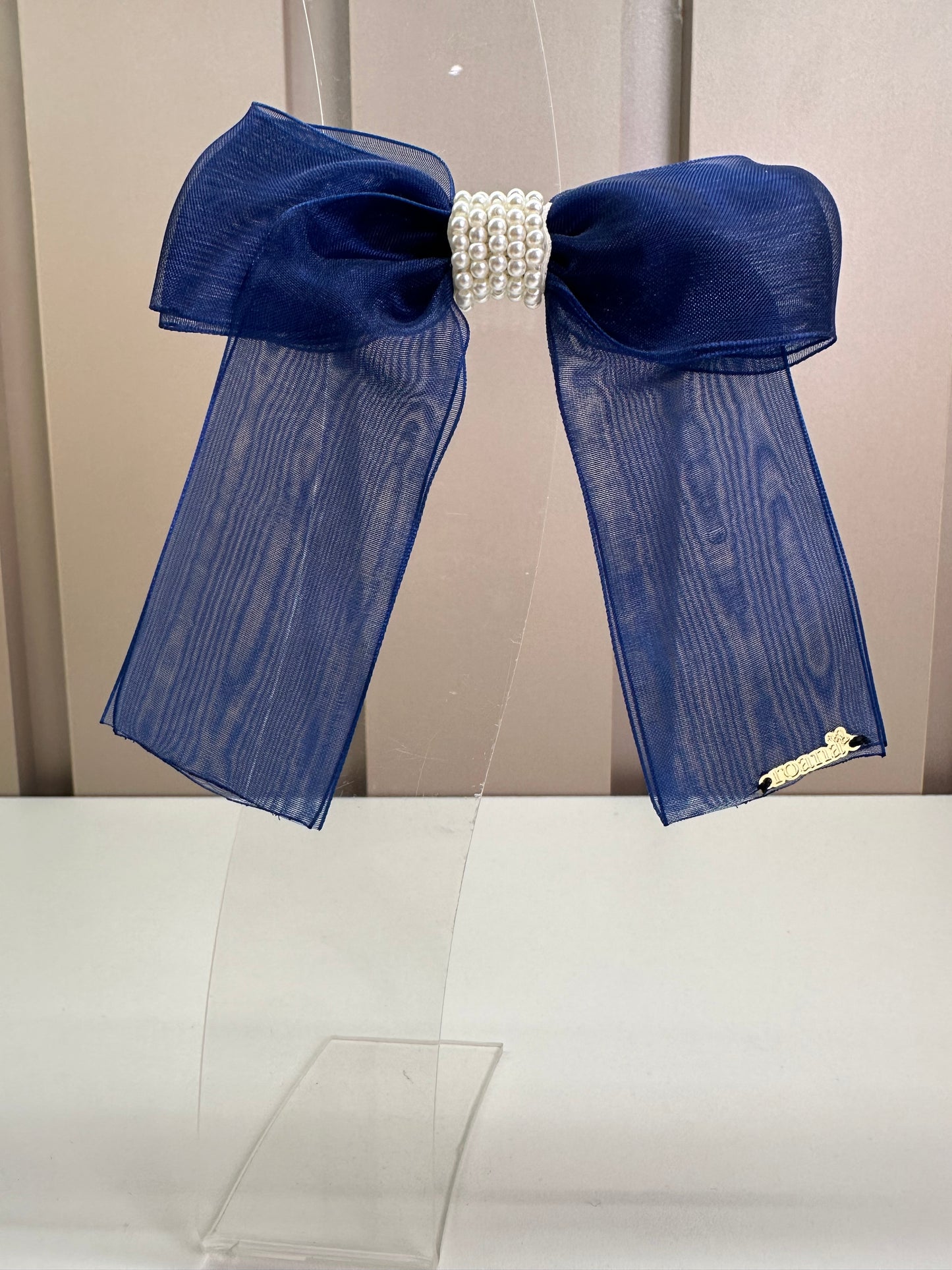 Laço Infantil Organza Azul Marinho Miolo Pérolas - Roana