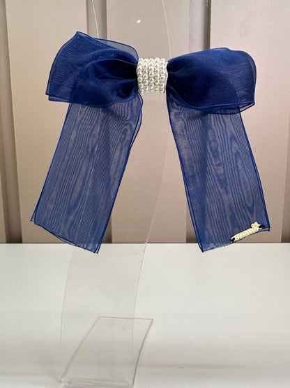 Laço Infantil Organza Azul Marinho Miolo Pérolas - Roana