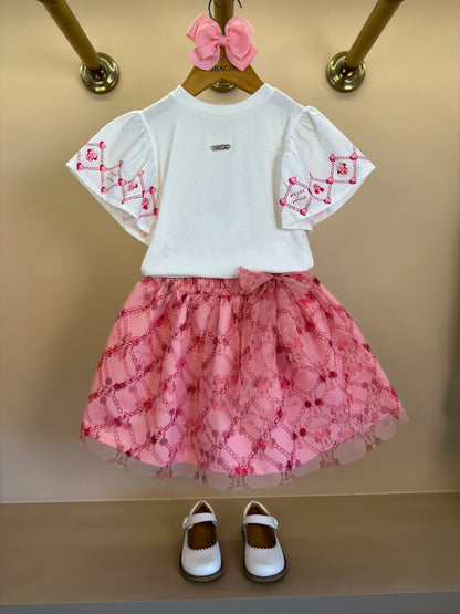 Conjunto Infantil Festinha Blusa Bordada e Saia Tule Minnie - Animê