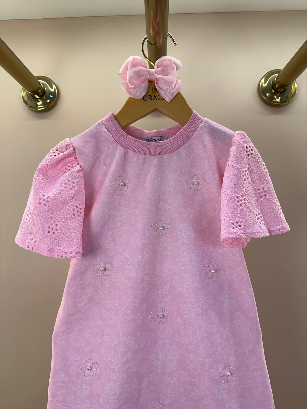Vestido Infantil Rosa com Pérolas - Infanti