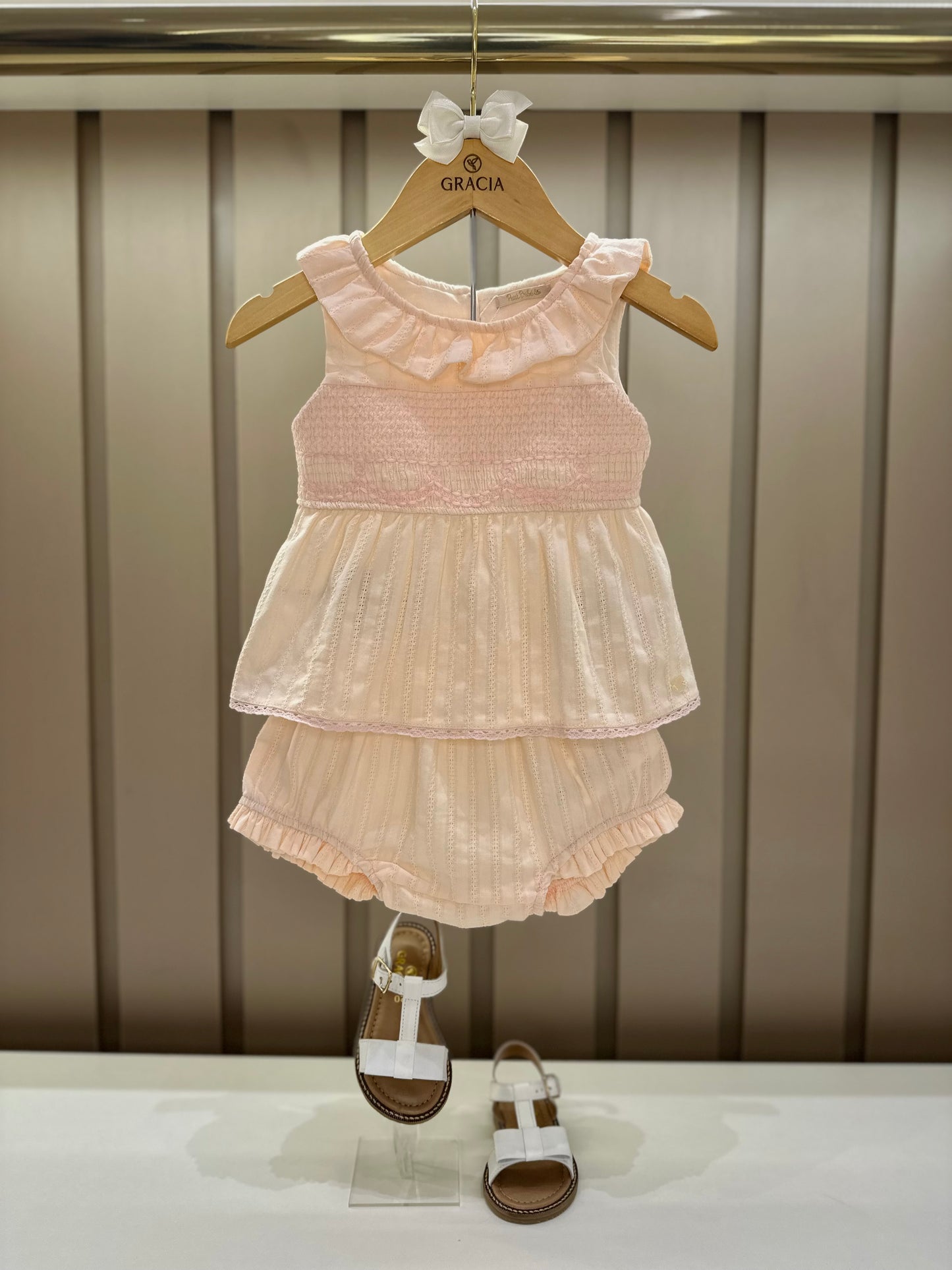 Conjunto Bebê Bata Golinha Bordados e Calcinha - Petit Cherie