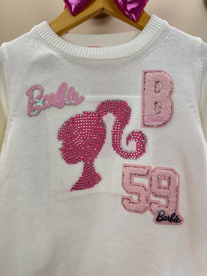 Blusa Infantil Tricot Silhouette Barbie Off White - Pituchinhus
