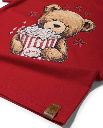 Camiseta Infantil Algodão Teddy Pipoca Vermelha - Dame
