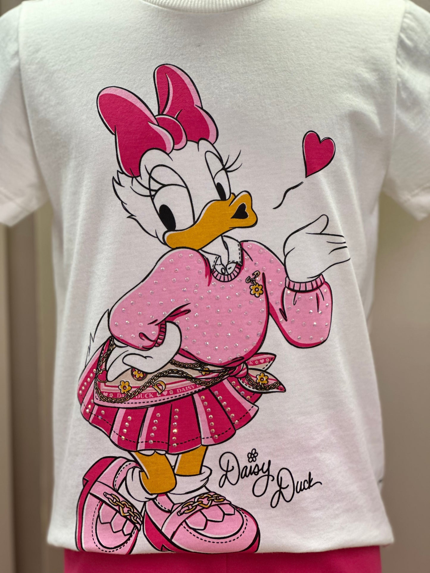 Conjunto Infantil Blusa Daisy  Lenço Coração e Legging  Rosa - Momi
