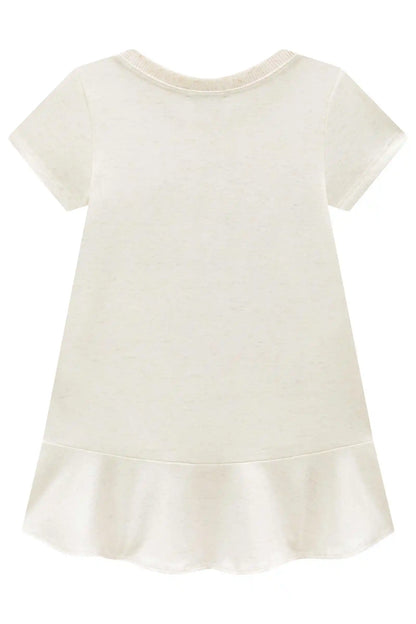 Vestido Infantil Molecotton Algodão Ursinha Flores Bege Claro - Infanti