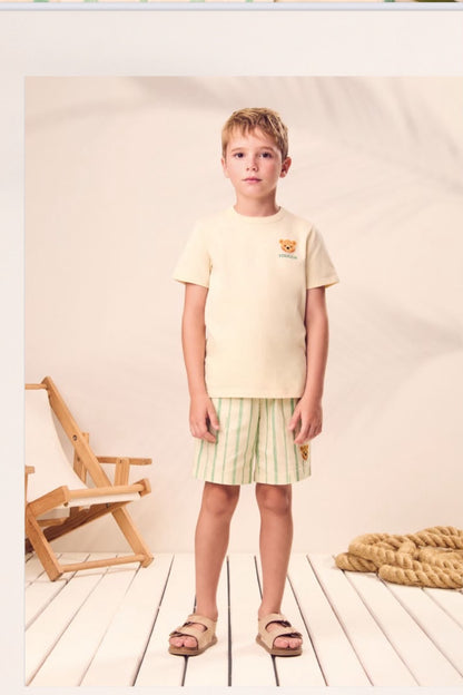 Conjunto Infantil T-Shirt Teddy e Bermuda de Linho Listrada - Youccie