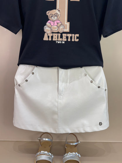 Conjunto Teen Camiseta Oversized e Saia-Shorts com Tachas Preta - Two In