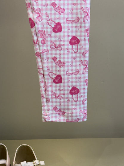 Conjunto Infantil Blusa Barbie Strass Branca e Calça Legging Barbie Rosa Xadrez - Pituchinhus