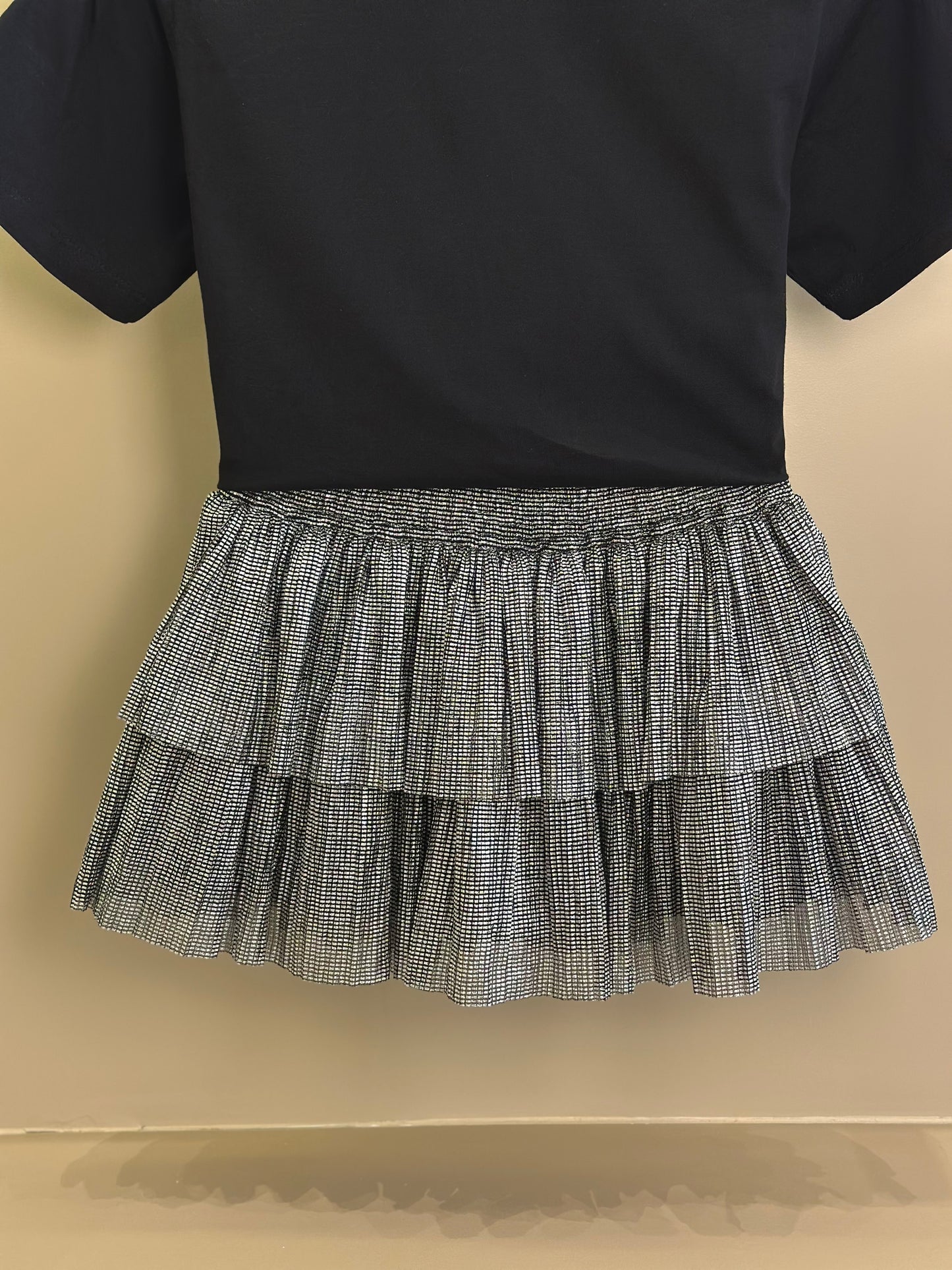 Conjunto Teen Camiseta Oversized e Saia Tule Lurex Plissada Preto - Two In