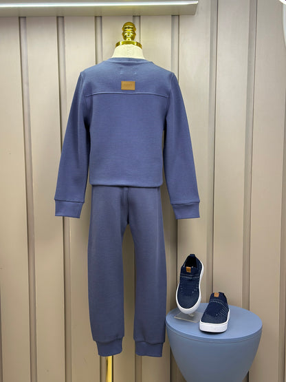 Conjunto Infantil Blusa e Calça Malha Texturizada Teddy Mochila Denim - Dame