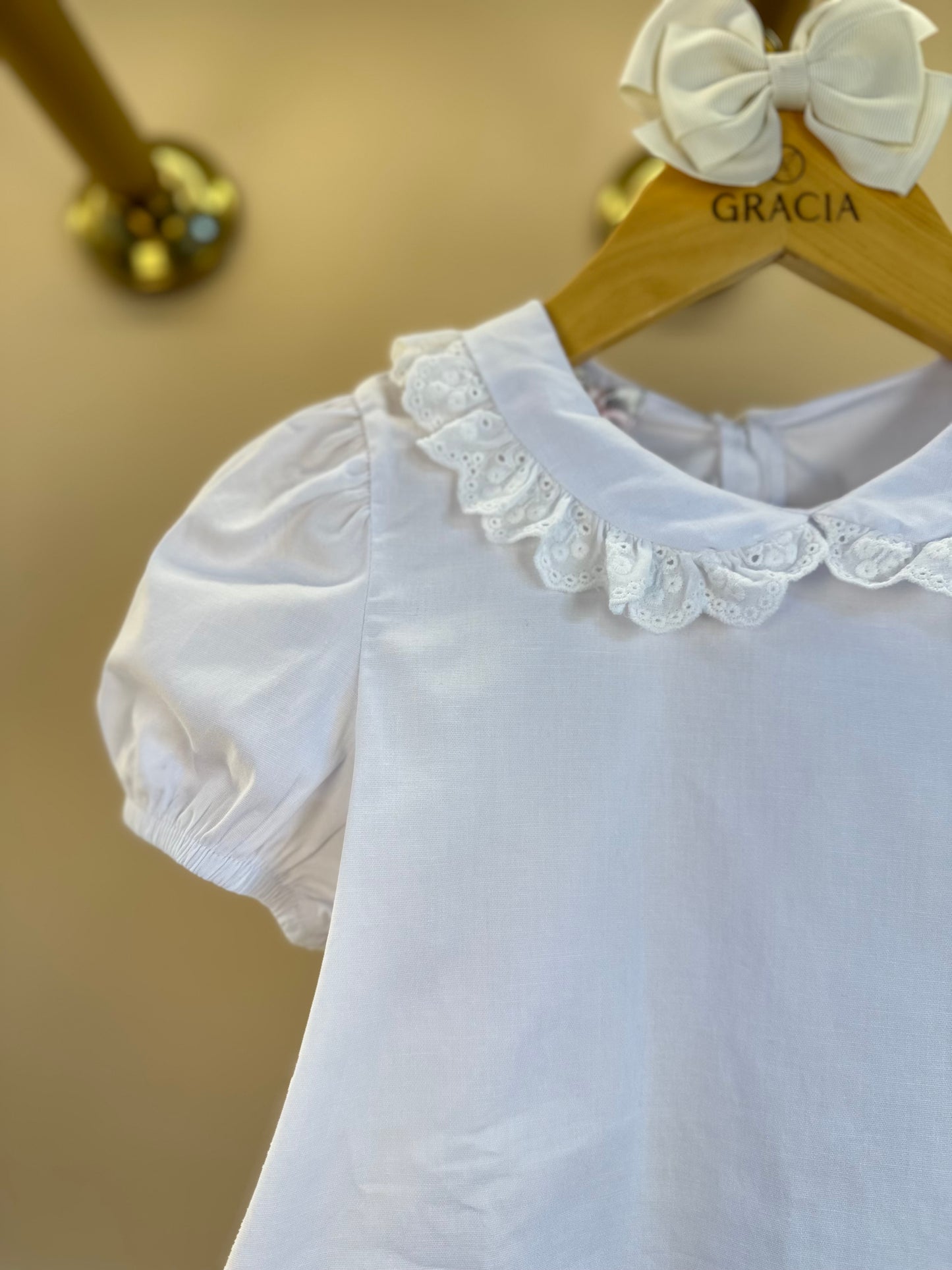 Salopete Infantil Pied Poule Laço com Camisa Gola Babadinho Branca  - Gabriela Aquarela
