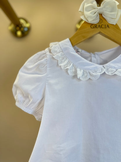Salopete Infantil Pied Poule Laço com Camisa Gola Babadinho Branca  - Gabriela Aquarela