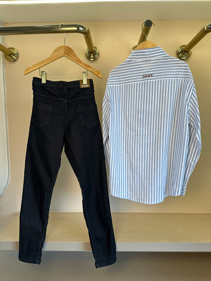 Conjunto Infantil Camisa Algodão Luhi Delavê e Calça Social Sarja Flex Preta - Dame