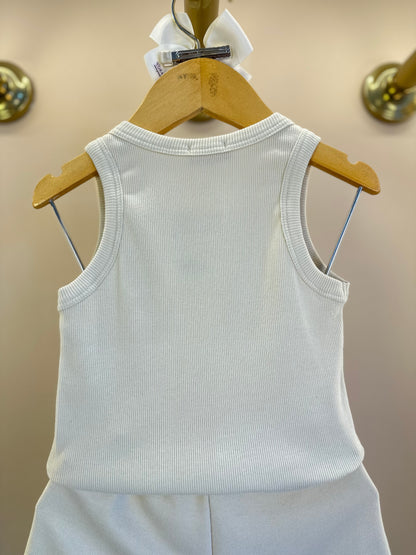Conjunto Infantil Regata Infinito e Shorts Moletom Babadinho Strass Bege - Luluzinha