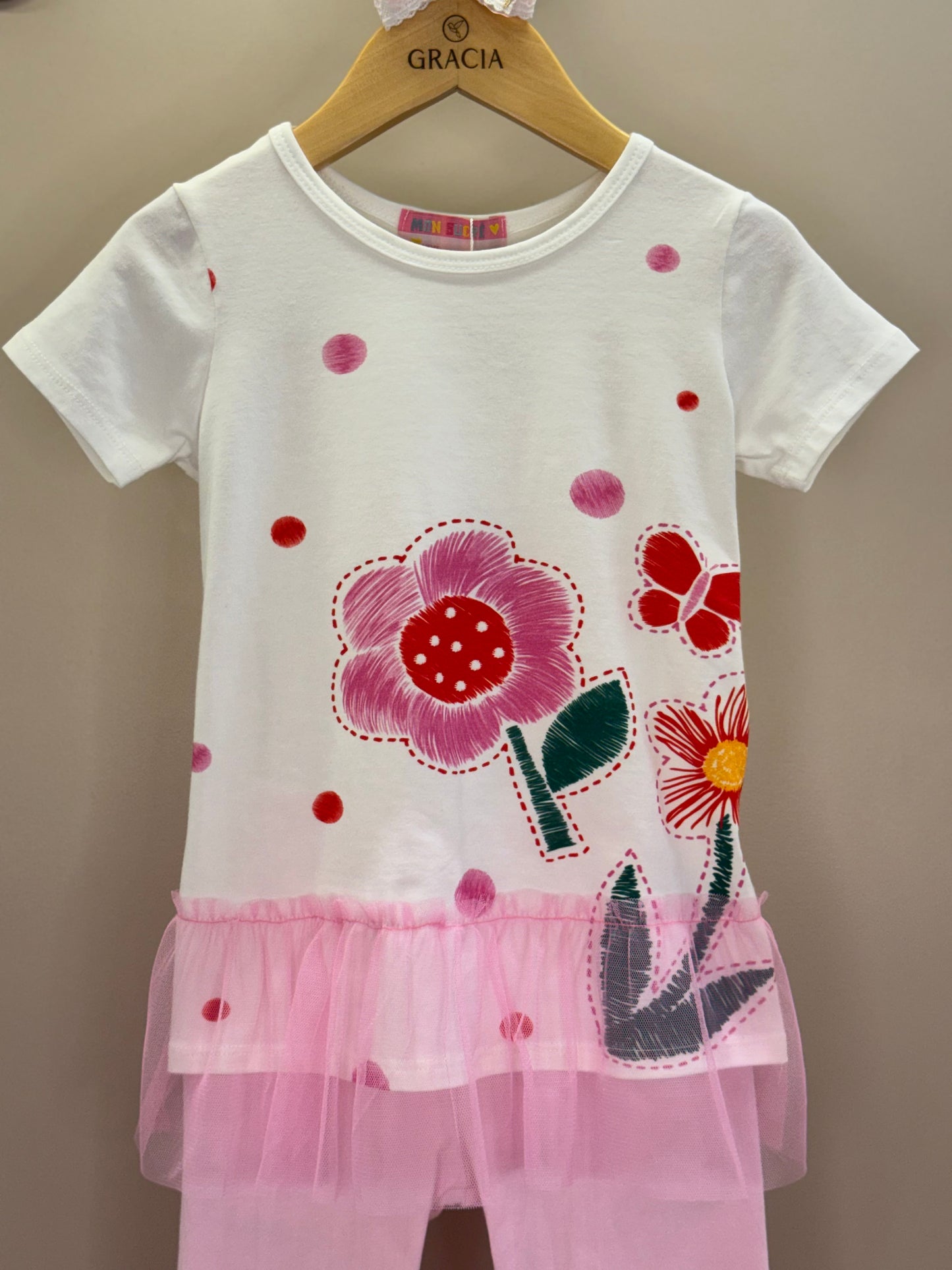 Conjunto Infantil Blusa Flor Tule e Legging - Mon Sucre