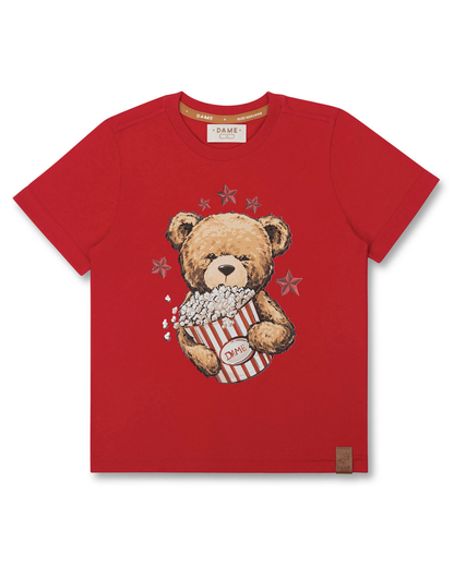 Conjunto Infantil Camiseta Teddy Pipoca e Bermuda Bolsos Cargo Bege - Dame