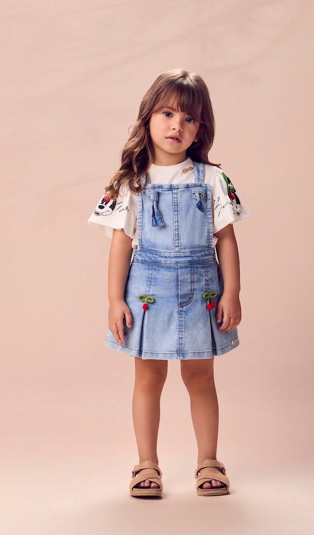 Salopete Pregas Cereja Jeans  e Blusa Minnie Cerejas - Animê