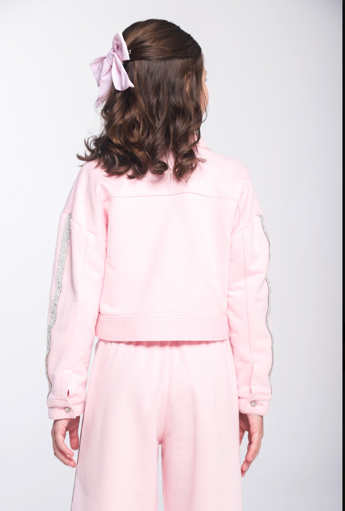Conjunto Infantil Trio Blusa ML Laço, Casaco Strass e Calça Wide Leg com Glitter Lateral - Luluzinha