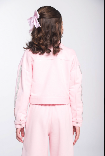 Conjunto Infantil Trio Blusa ML Laço, Casaco Strass e Calça Wide Leg com Glitter Lateral - Luluzinha