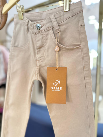 Conjunto Infantil Camisa de linho marinho e Calça de sarja skinny bege - Dame
