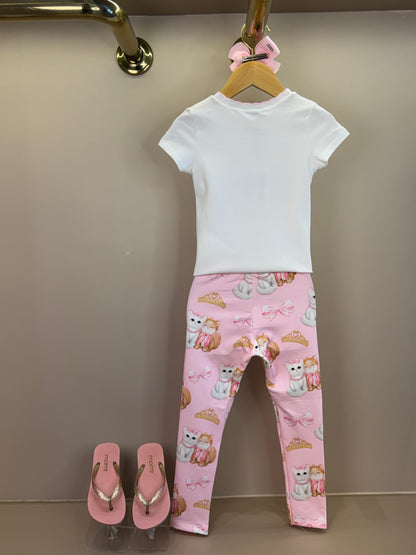 Conjunto Infantil Blusa Puppy And Kitten e Calça Estampada Rosa Claro - Infanti