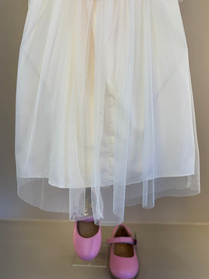 Vestido Infntil Tule Amplo Bordadinhos Gola Bege - Mon Sucré