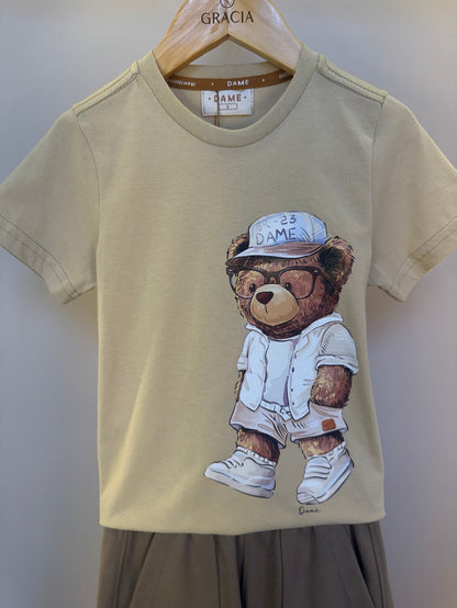 Camiseta Infantil Algodão Teddy Summer Bege - Dame
