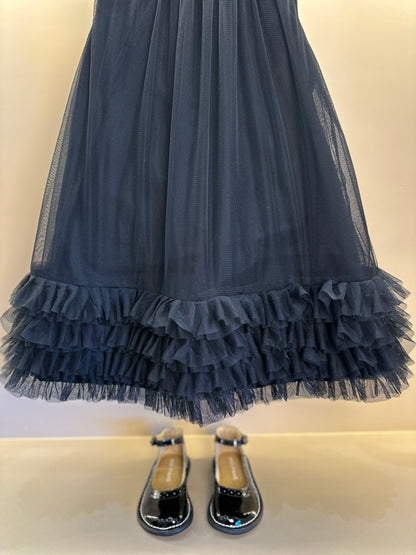Vestido Infantil Tule Babado Bordado Barra Preto - Animê