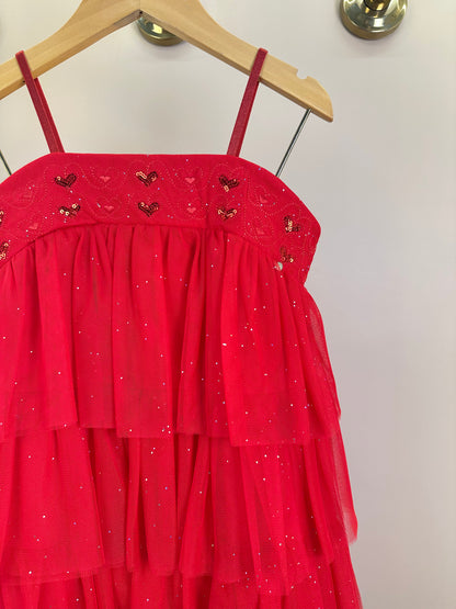 Vestido Infantil Babados Em Camadas Com Paetês Vermelho - Petit Cherie