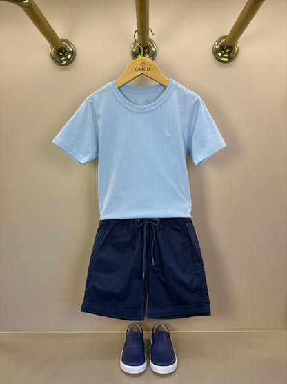 Camiseta Infantil Básica Algodão MC Azul Céu - Dudes