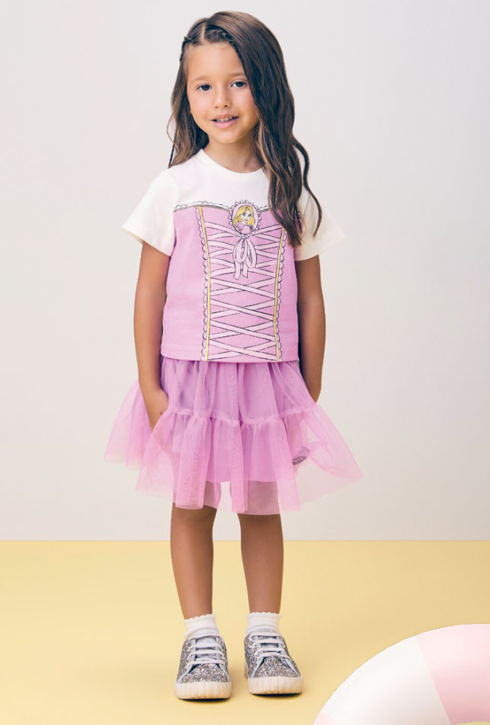 Conjunto Infantil Princesa Rapunzel Blusa e Saia de Tule - Momi