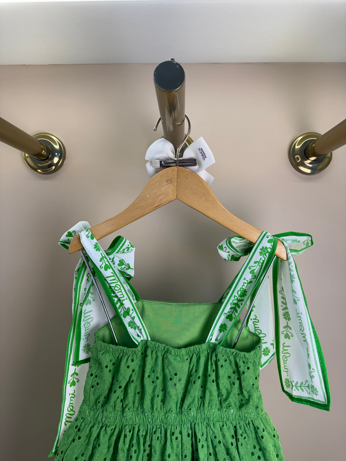 Vestido Infantil Laise Bordado Flores Verde - Momi